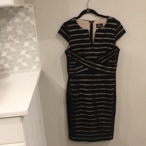 Adrianna Papell Cap Sleeve Illusion Striped Dress